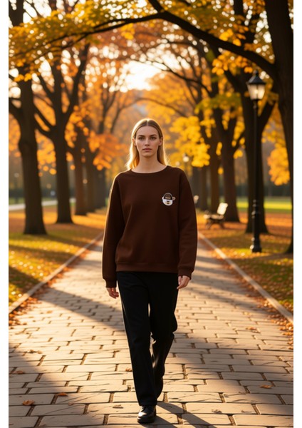 Kadın Bisiklet Yaka Düşük Kol Nakışlı Normal Kesim Örme Sweatshirt Fonksiyonel Dayanıklı Şık