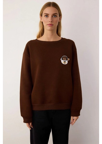 Kadın Bisiklet Yaka Düşük Kol Nakışlı Normal Kesim Örme Sweatshirt Fonksiyonel Dayanıklı Şık modelleri