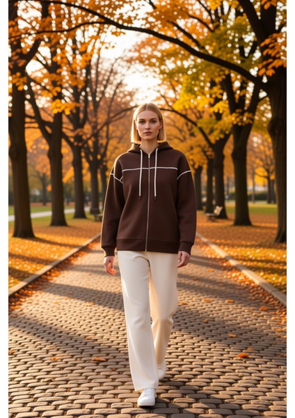 Kadın Kapüşonlu Fermuarlı Düşük Kol Sweatshirt Fonksiyonel Dayanıklı Kaliteli Konforlu Şık