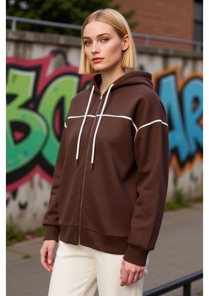 Kadın Kapüşonlu Fermuarlı Düşük Kol Sweatshirt Fonksiyonel Dayanıklı Kaliteli Konforlu Şık indirimleri