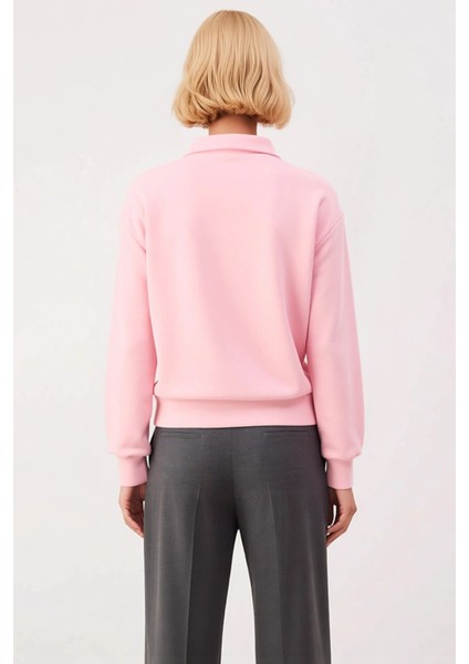 Kadın Polo Yaka Düşük Kol Fermuarlı Regular Kalıp Örme Sweatshirt Fonksiyonel Dayanıklı Şık fırsatları