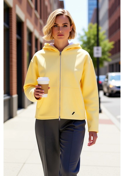 Kadın Kapüşonlu Düşük Kol Fermuarlı Geniş Kesim Örme Sweatshirt Fonksiyonel Dayanıklı Spor fiyatları