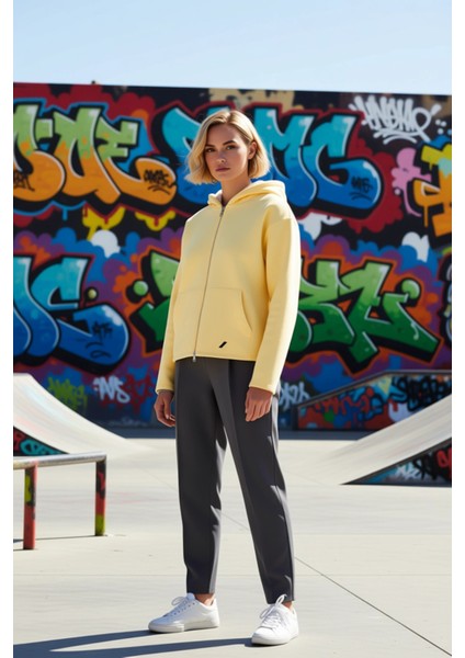 Kadın Kapüşonlu Düşük Kol Fermuarlı Geniş Kesim Örme Sweatshirt Fonksiyonel Dayanıklı Spor indirimleri