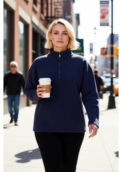 Kadın Dik Yaka Fermuarlı Düşük Kol Regular Kalıp Örme Sweatshirt Fonksiyonel Dayanıklı Şık fiyatları