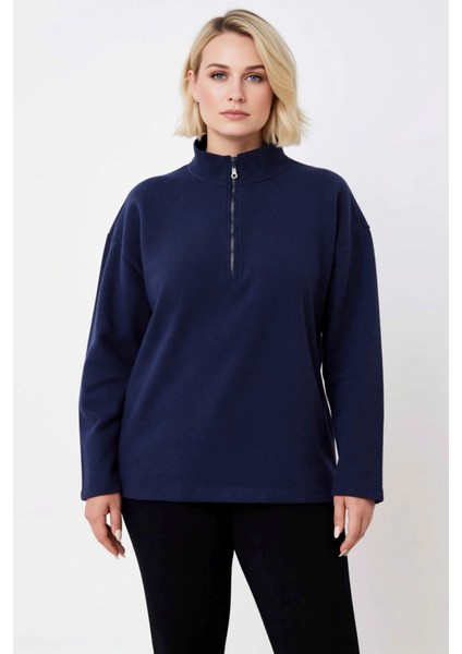 Kadın Dik Yaka Fermuarlı Düşük Kol Regular Kalıp Örme Sweatshirt Fonksiyonel Dayanıklı Şık modelleri