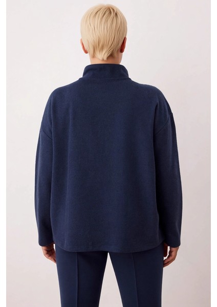 Kadın Dik Yaka Fermuarlı Düşük Kol Regular Kalıp Örme Sweatshirt Fonksiyonel Dayanıklı Şık fırsatları