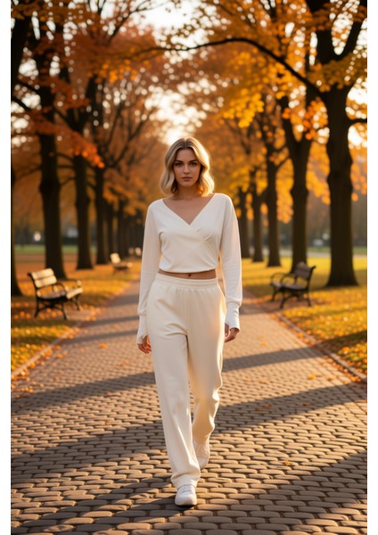 Kadın V Yaka Uzun Kol Dalgıç Scuba Regular Kalıp Sweatshirt Fonksiyonel Dayanıklı Kaliteli