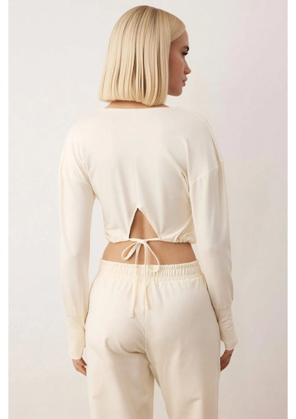 Kadın V Yaka Uzun Kol Dalgıç Scuba Regular Kalıp Sweatshirt Fonksiyonel Dayanıklı Kaliteli fırsatları