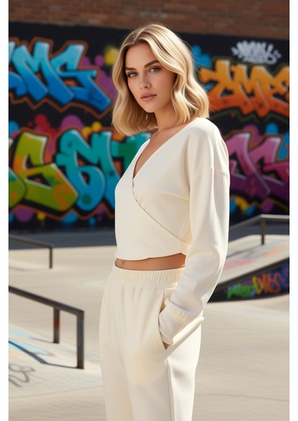 Kadın V Yaka Uzun Kol Dalgıç Scuba Regular Kalıp Sweatshirt Fonksiyonel Dayanıklı Kaliteli indirimleri
