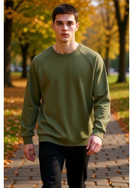 Erkek Bisiklet Yaka Reglan Kol Oversize Kalıp Sweatshirt Fonksiyonel Dayanıklı Kaliteli Şık