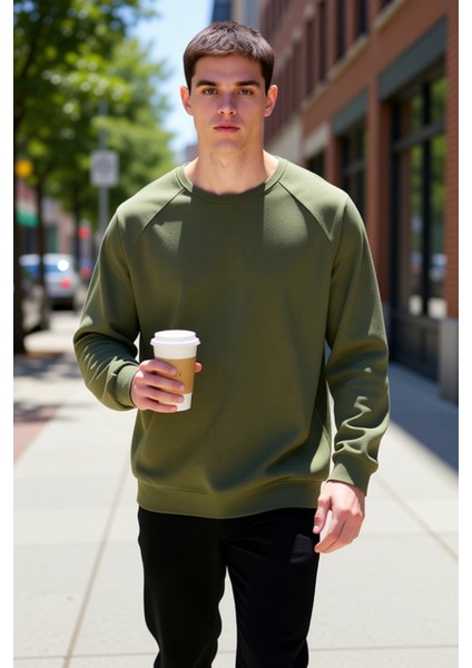 Erkek Bisiklet Yaka Reglan Kol Oversize Kalıp Sweatshirt Fonksiyonel Dayanıklı Kaliteli Şık fiyatları