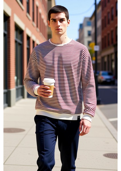 Erkek Bisiklet Yaka Standart Kol Çizgili Oversize Sweatshirt Fonksiyonel Dayanıklı Estetik fiyatları