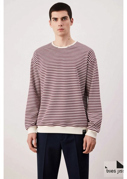 Erkek Bisiklet Yaka Standart Kol Çizgili Oversize Sweatshirt Fonksiyonel Dayanıklı Estetik modelleri