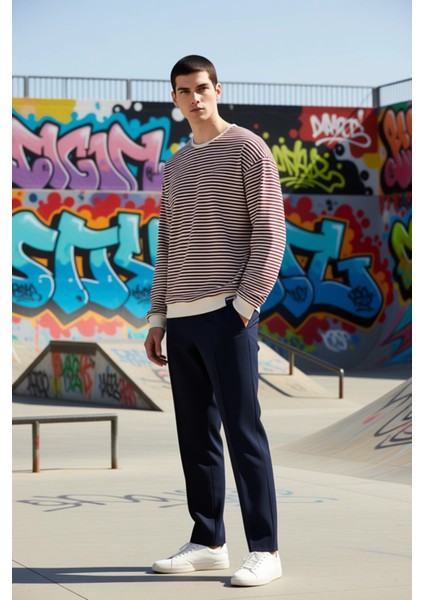 Erkek Bisiklet Yaka Standart Kol Çizgili Oversize Sweatshirt Fonksiyonel Dayanıklı Estetik indirimleri