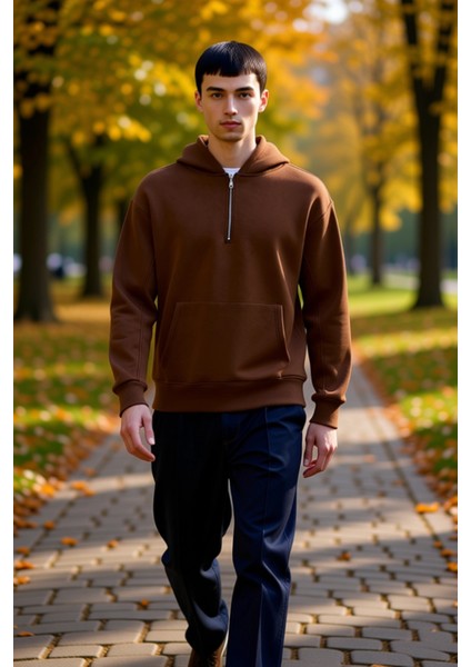 Erkek Kapüşonlu Fermuarlı Düşük Kol Uzun Kollu Kalıp Sweatshirt Fonksiyonel Dayanıklı Spor