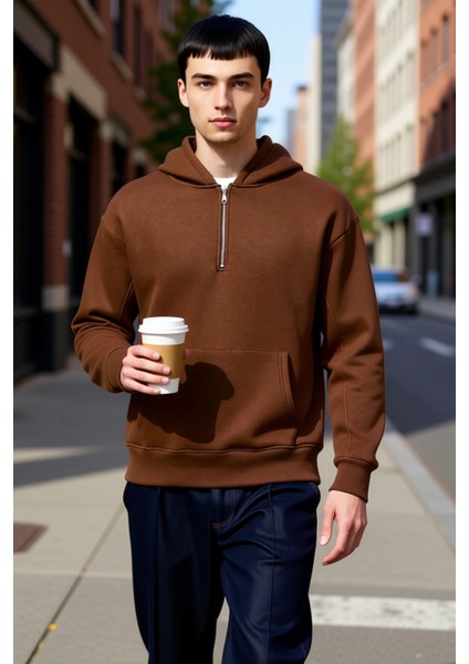 Erkek Kapüşonlu Fermuarlı Düşük Kol Uzun Kollu Kalıp Sweatshirt Fonksiyonel Dayanıklı Spor fiyatları