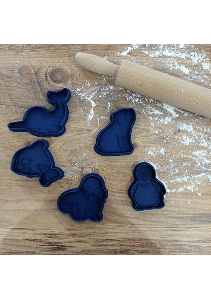 Kutup Hayvanları Temalı 5'li Kurabiye Kalıbı Seti - Kil, Oyun Hamuru Damga Kesici Şekillendirici❄️🐧