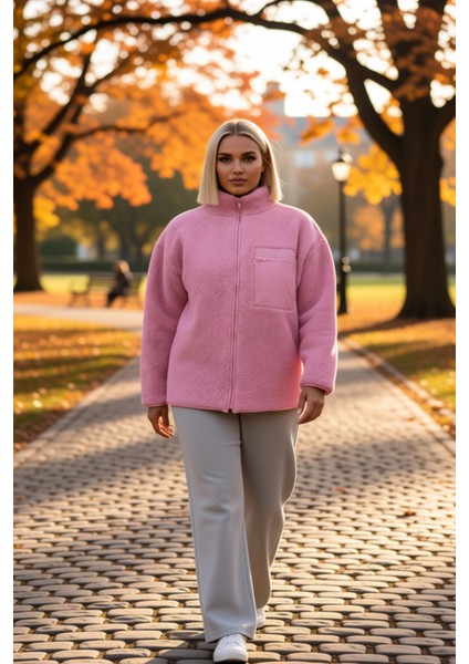Kadın Oversize Dik Yaka Fermuarlı Düz Örme Sweatshirt Fonksiyonel Dayanıklı Kaliteli Rahat