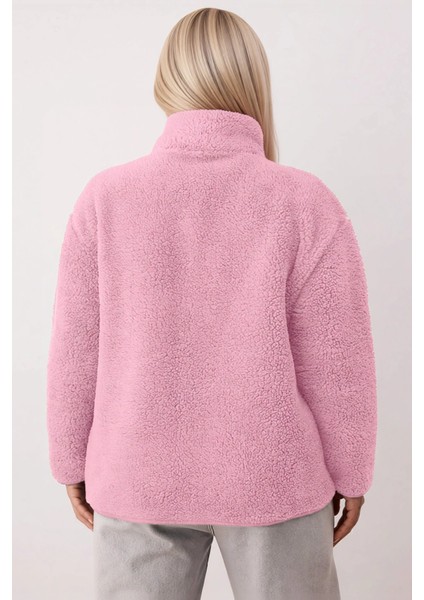 Kadın Oversize Dik Yaka Fermuarlı Düz Örme Sweatshirt Fonksiyonel Dayanıklı Kaliteli Rahat fırsatları