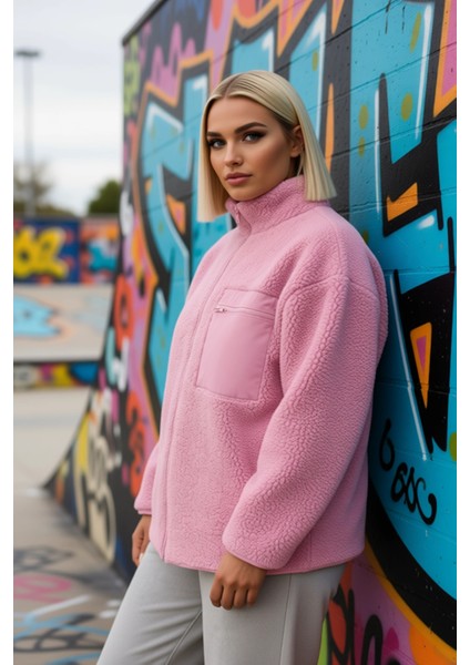 Kadın Oversize Dik Yaka Fermuarlı Düz Örme Sweatshirt Fonksiyonel Dayanıklı Kaliteli Rahat indirimleri