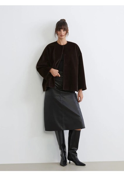 Soulife Siyah Beli Fermuarlı A Kesim Deri Görünümlü Etek