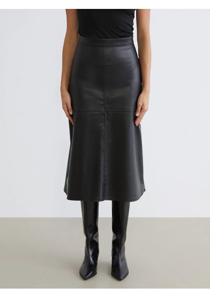 Soulife Siyah Beli Fermuarlı A Kesim Deri Görünümlü Etek fiyatları