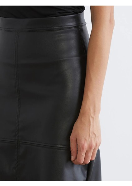 Soulife Siyah Beli Fermuarlı A Kesim Deri Görünümlü Etek modelleri