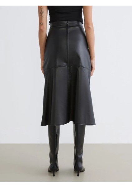 Soulife Siyah Beli Fermuarlı A Kesim Deri Görünümlü Etek fırsatları