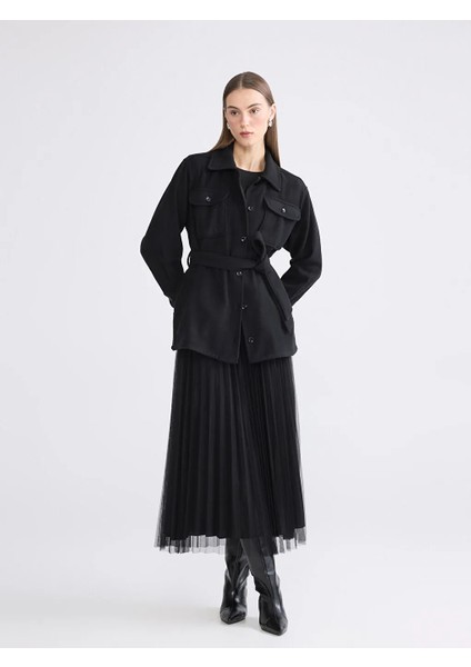 Lcwaıkıkı Classic Siyah Beli Lastikli Pileli Etek