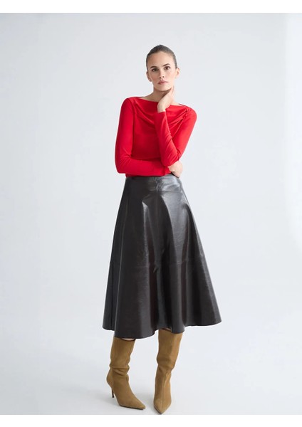 Lcw Vision Kahverengi Beli Fermuarlı A Kesim Deri Görünümlü Etek fiyatları