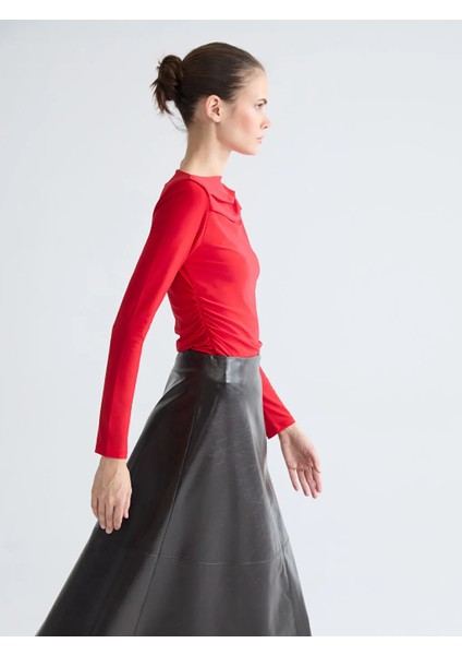 Lcw Vision Kahverengi Beli Fermuarlı A Kesim Deri Görünümlü Etek modelleri