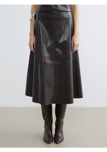 Lcw Vision Kahverengi Beli Fermuarlı A Kesim Deri Görünümlü Etek fırsatları