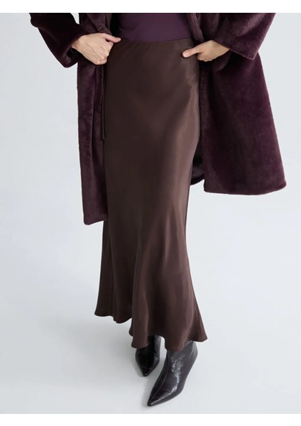 Lcw Vision Kahverengi Beli Lastikli A Kesim Saten Etek modelleri