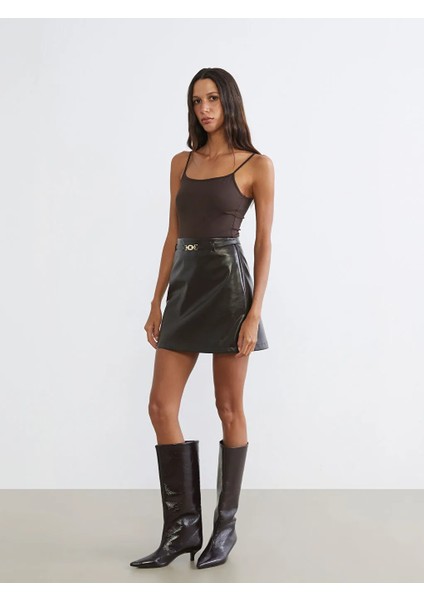 Lcw Vision Kahverengi Beli Kemerli Deri Görünümlü Mini Etek fiyatları
