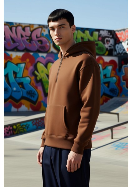 Erkek Kapüşonlu Fermuarlı Düşük Kol Uzun Kollu Kalıp Sweatshirt Fonksiyonel Dayanıklı Spor indirimleri