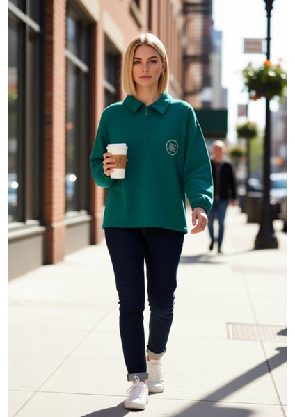 Kadın Polo Yaka Düşük Kol Nakışlı Fermuarlı Sweatshirt Fonksiyonel Dayanıklı Kaliteli Spor fiyatları