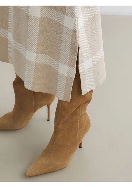 Lcw Grace Ekru Beli Lastikli Ekose A Kesim Triko Etek modelleri