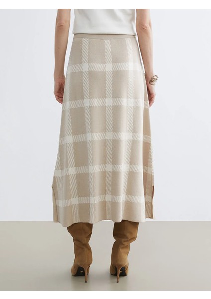 Lcw Grace Ekru Beli Lastikli Ekose A Kesim Triko Etek fırsatları