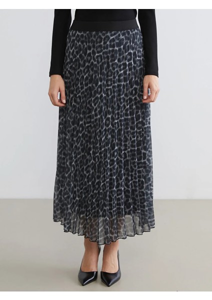 Lcwaıkıkı Classic Siyah Beli Lastikli Desenli Şifon Pileli Etek fiyatları