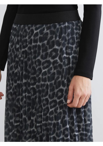Lcwaıkıkı Classic Siyah Beli Lastikli Desenli Şifon Pileli Etek modelleri