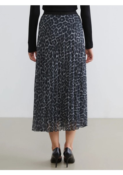 Lcwaıkıkı Classic Siyah Beli Lastikli Desenli Şifon Pileli Etek fırsatları