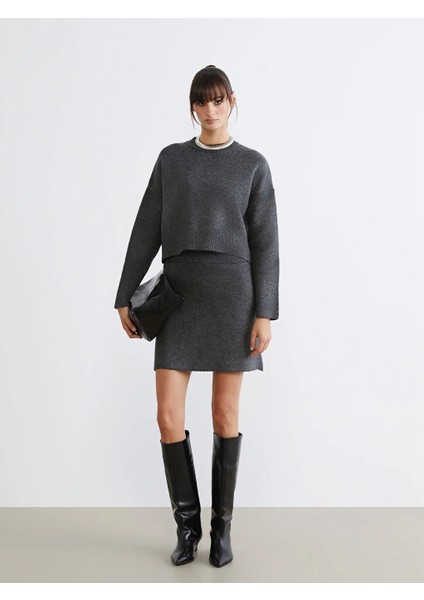 Lcw Vision Antrasit Beli Lastikli Triko Mini Etek