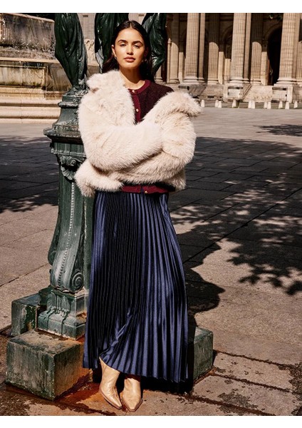 Lcwaıkıkı Classic Lacivert Beli Lastikli Saten Pileli Etek