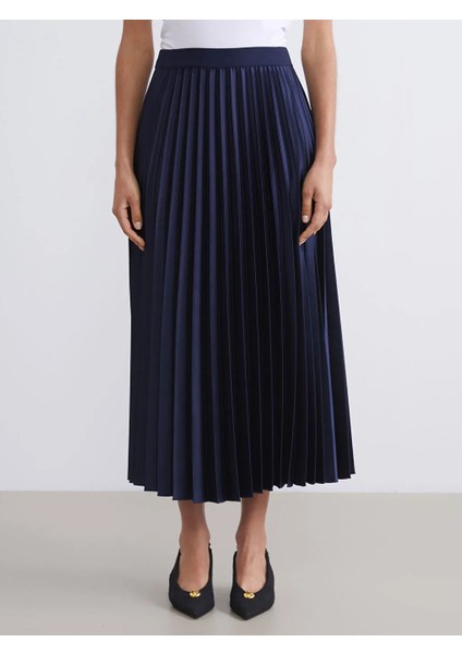 Lcwaıkıkı Classic Lacivert Beli Lastikli Saten Pileli Etek fırsatları