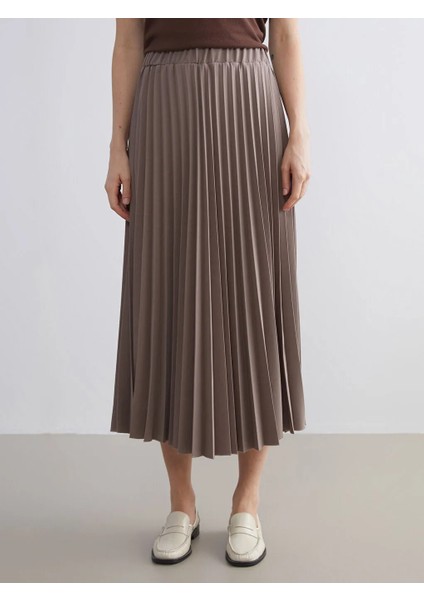 Lcwaıkıkı Classic Kahverengi Beli Lastikli Şifon Pileli Etek fiyatları