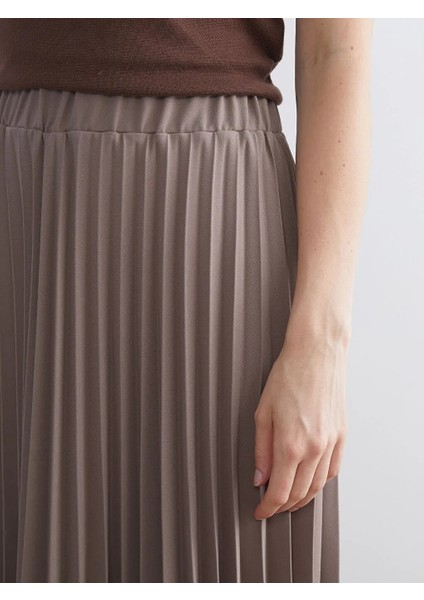 Lcwaıkıkı Classic Kahverengi Beli Lastikli Şifon Pileli Etek modelleri