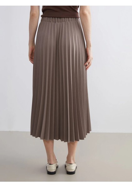 Lcwaıkıkı Classic Kahverengi Beli Lastikli Şifon Pileli Etek fırsatları