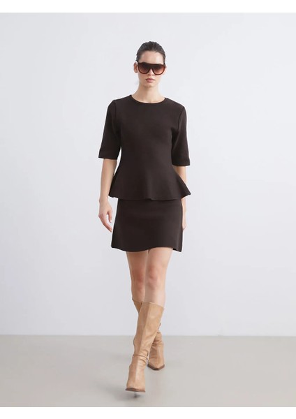 Lcw Vision Kahverengi Beli Lastikli Triko Mini Etek