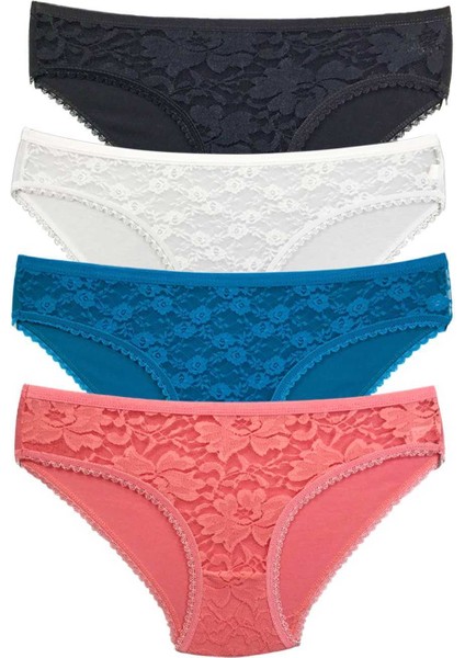 4 Adet Önü Dantelli Transparan Kadın Slip Külot S149