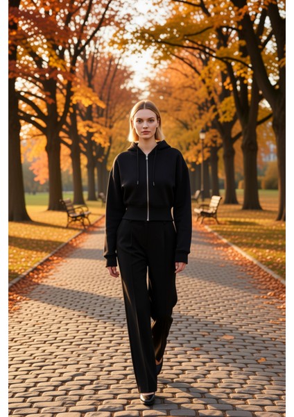 Kadın Kapüşonlu Fermuarlı Uzun Kollu Örme Sweatshirt Fonksiyonel Dayanıklı Kaliteli Modern